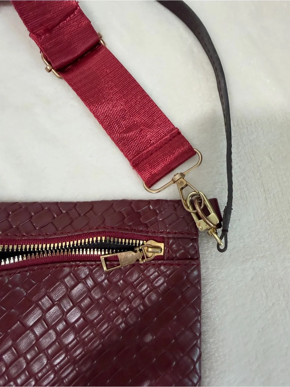 Woven Leather Crossbody Bag in Burgundy